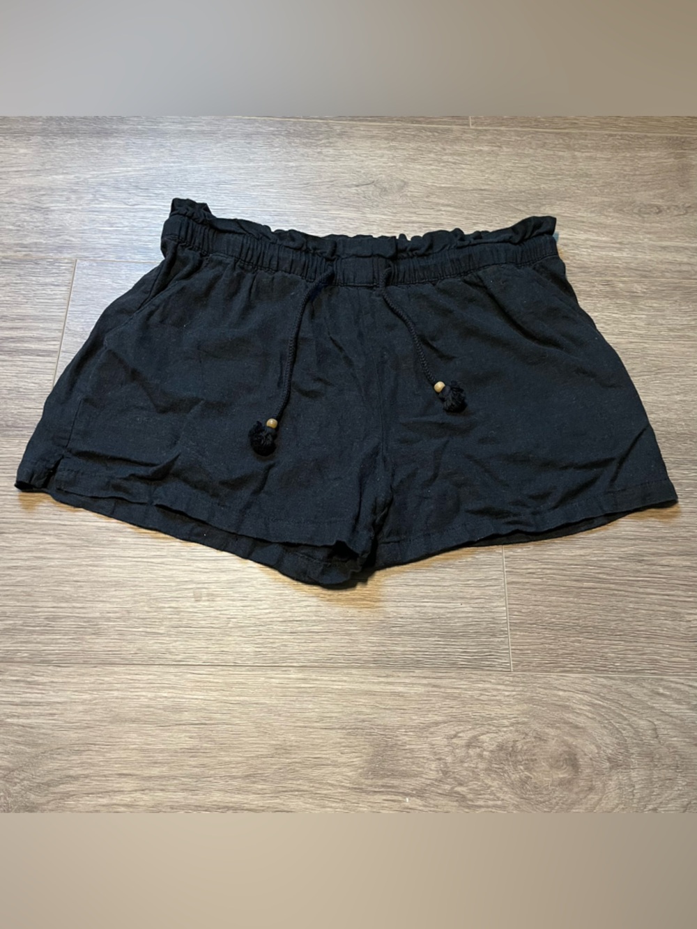 Hang Ten Black Women's Medium Drawstring Linen-Blend Shorts Summer Beach Travel